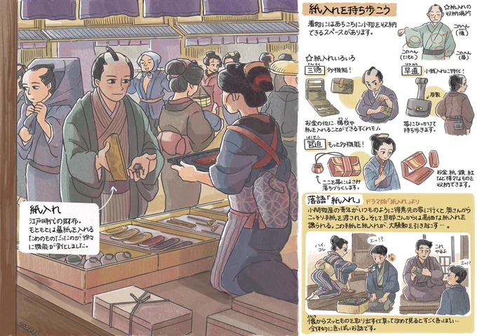 落語から生まれたオムニバスドラマ「 #にんげんこわい2 」とコラボしました! 全6話、関連するテーマを毎週イラストでご紹介します💫  落語の演目にもなっている「紙入れ」について 江戸時代には多機能な財布が多く登場したようです  第1話「紙入れ」 ▷  #タイアップ #WOWOW