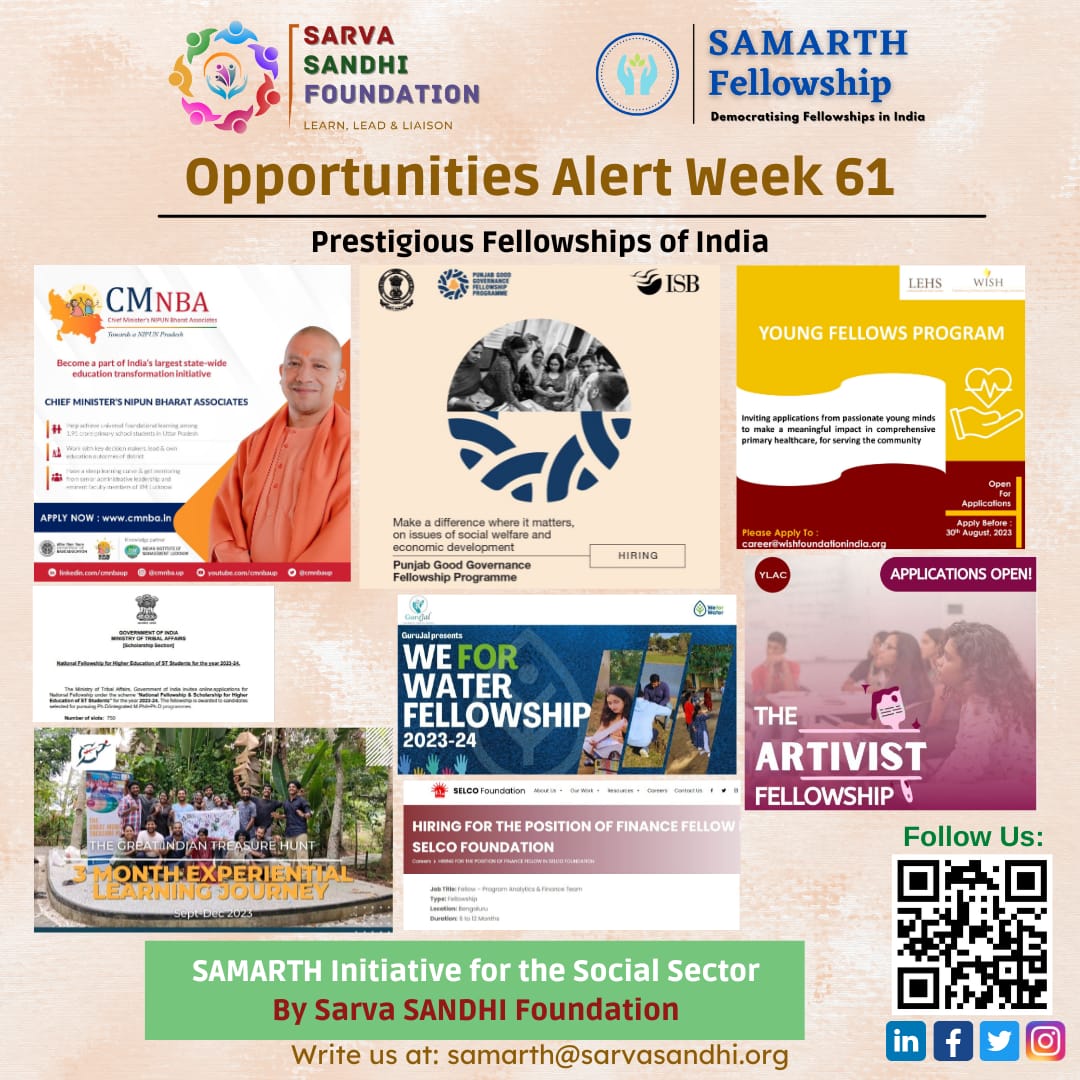 SarvaSandhi's tweet photo. #Fellowships #Opportunities #Week61
You can get regular updates on Fellowships, Jobs, and Internships from the social sector.
Follow us on LinkedIn to get Apply links: https://t.co/tthNCVDKGZ https://t.co/Ow2HjZPgOo