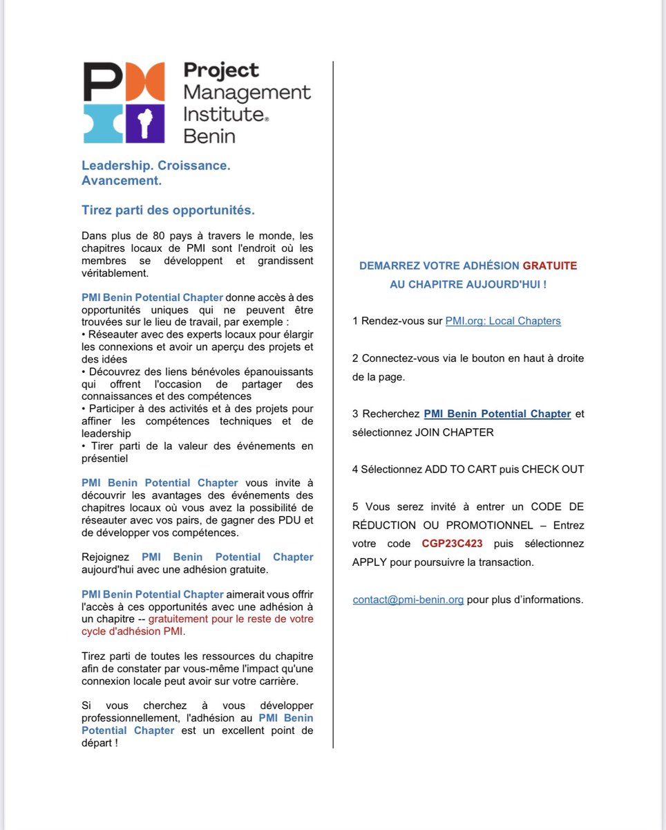 Les amis, vous avez vu passer le tweet de <a href="/cossimon/">#SleepAdvocate</a> sur le Chapitre Bénin du PMI. 
Si vous êtes intéressés à nous joindre, suivez les étapes ci-dessous.