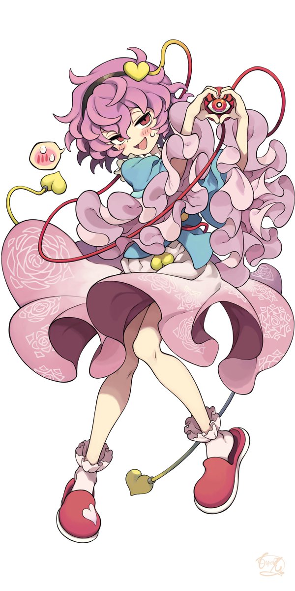 komeiji satori 1girl heart solo skirt pink skirt hairband white background  illustration images