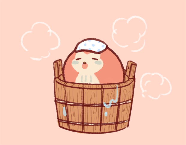 towel on head towel bucket no humans bird simple background steam  illustration images