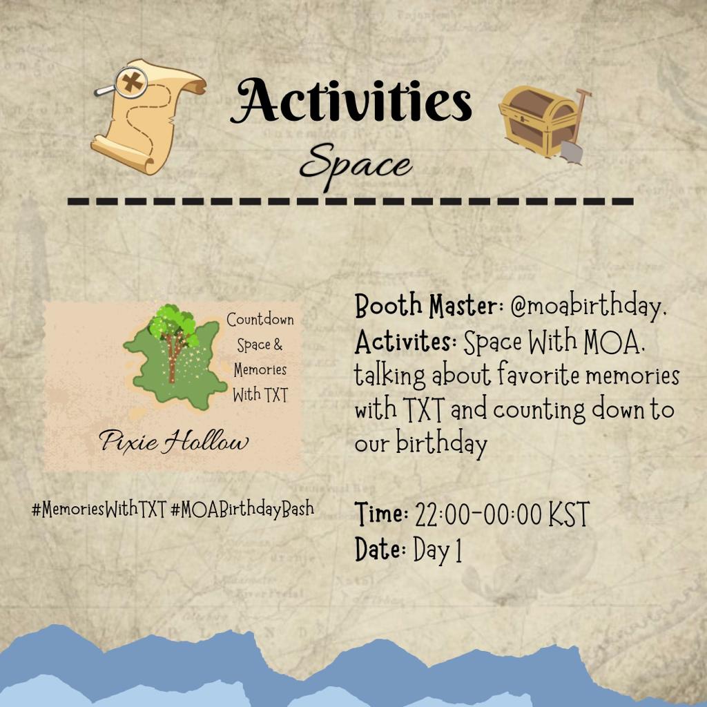 moabirthday's tweet image. Pixie Hollow ✨🌴
join us as we reminisce about our time with TXT whilst waiting for our 4th birthday on @moabirthday twitter space (ft. @txtvizul) share your favorite time with TXT using the tags #MemoriesWithTXT
🔗timeanddate.com/worldclock/fix…

Time &amp;amp; Date:
Day 1: 10PM - 12AM KST