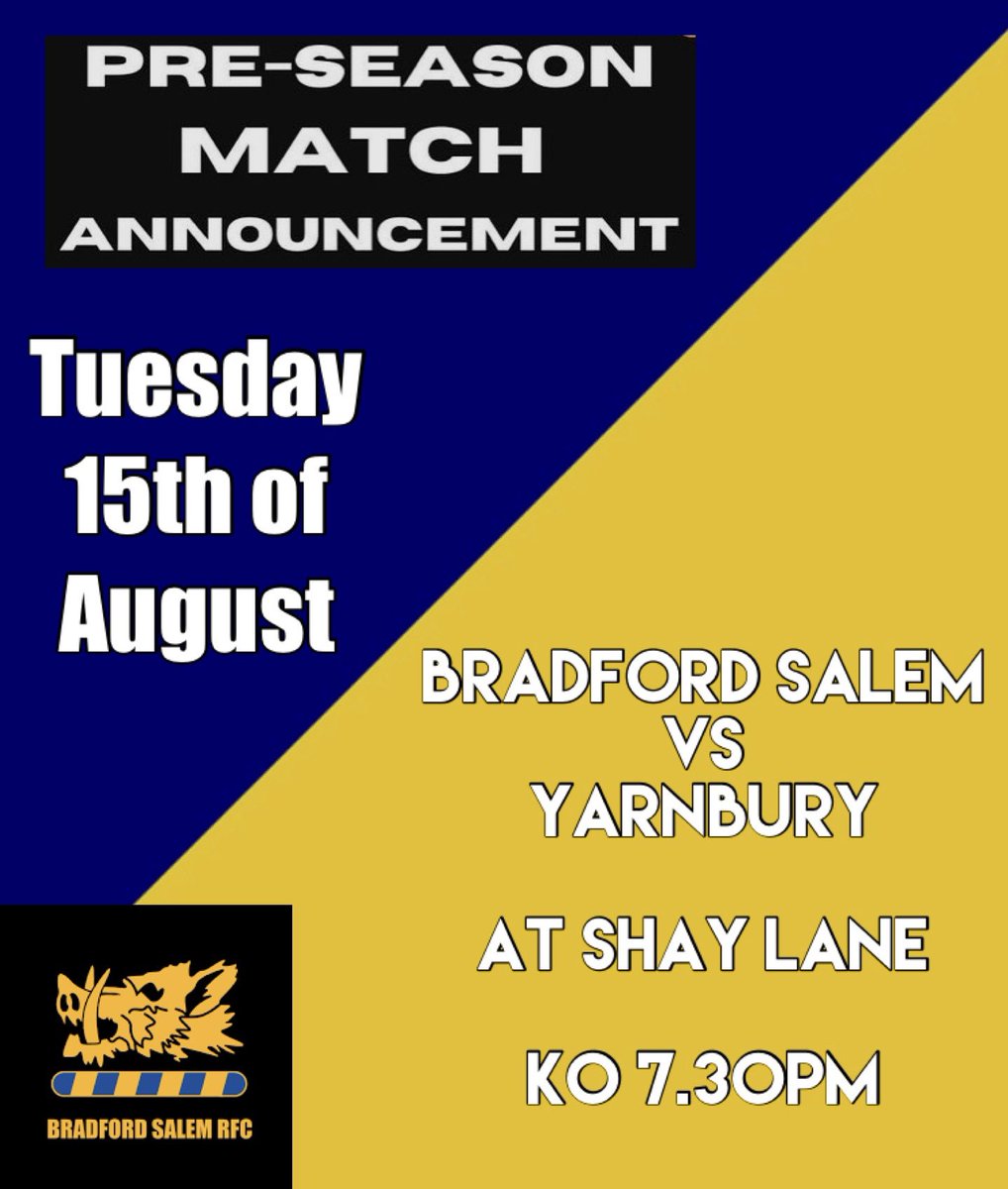 We are looking forward to welcoming locals <a href="/YarnburyRFC/">Yarnbury RFC</a> to the club on Tuesday for a pre-season friendly 🙌🏼

Bar open from 6.30pm and food available throughout the evening from our exciting new catering team 🍻 🍔

All Welcome - lets start the season off with a 💥