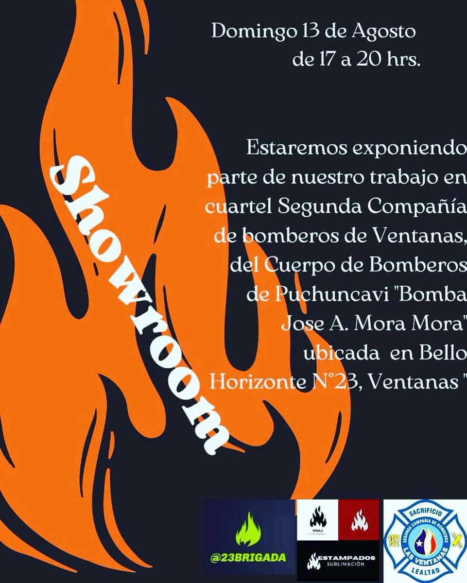 bomberosventana's tweet photo. Este próximo domingo 13 de agosto entre las 17 a 20 hrs. La empresa @estampados_vmj hará un showroom en nuestro cuartel, mostrando todos sus productos y la venta de artículos para bomberos y público en general…están todos cordialmente invitados! https://t.co/YdFHnugpHF
