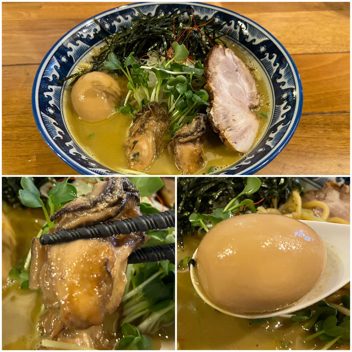 nabonayo2's tweet photo. ラーメン探訪『麺や佐市』錦糸町
佐市麺

初訪🔰
濃厚でクリーミーな牡蠣出汁スープ､やや強めの醤油にバターの風味が癖になる🤣👌大量の葱とカイワレが実に合う👍柔らかいチャーシューにプリプリの牡蠣の身が滅茶美味い💯💯💯丸山製麺の中太縮れ麺が絶妙に絡む🈵🌈個性的な逸杯､ご馳走様でした🍜🙏🙇‍♀️ https://t.co/cN02ymvhxo