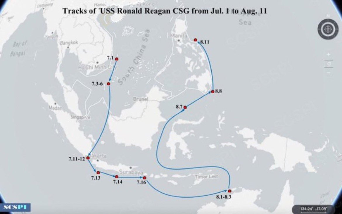 illuminatibott's tweet photo. The U.S. Navy aircraft carrier USS Ronald Reagan is currently in the Philippine Sea, to intervene if the Chinese make any mistakes in the upcoming military exercise in the East China Sea.

Follow @CBKNEWS1211 for more updates https://t.co/Z9KXMpatds