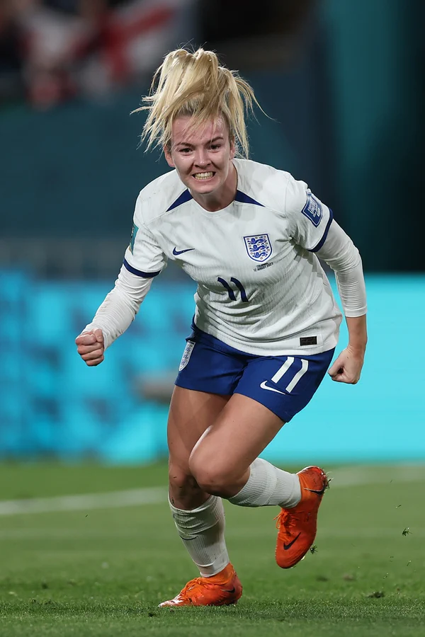 Lauren Hemp celebrates after scoring against Colombia.