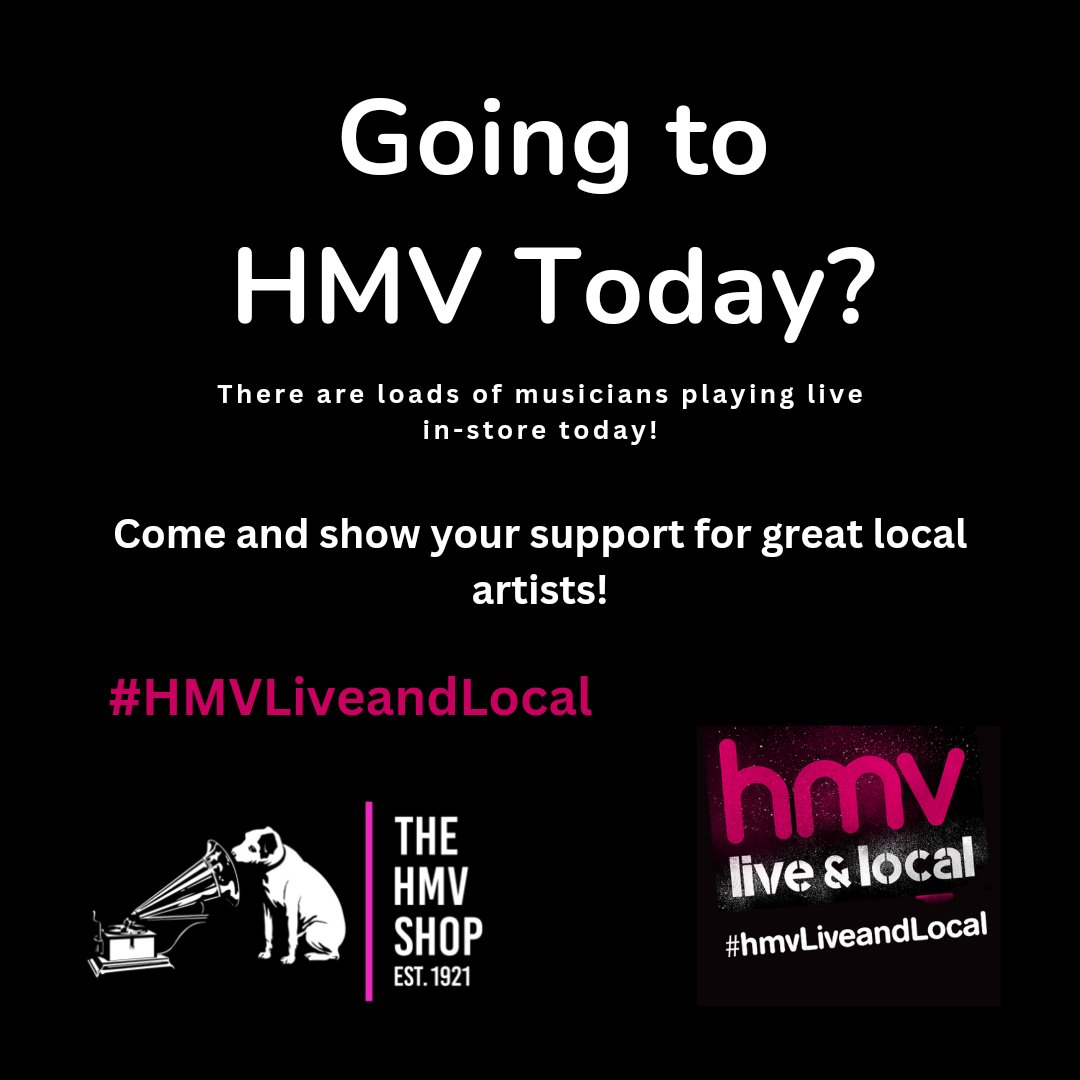 Going to HMV today? There are loads of great bands and musicians playing live in-store today. Come & show your support! You'll be able watch some of the performances online on Instagram, Twitter & TikTok! 
#hmvexclusive #hmvlive #hmvliveandlocal