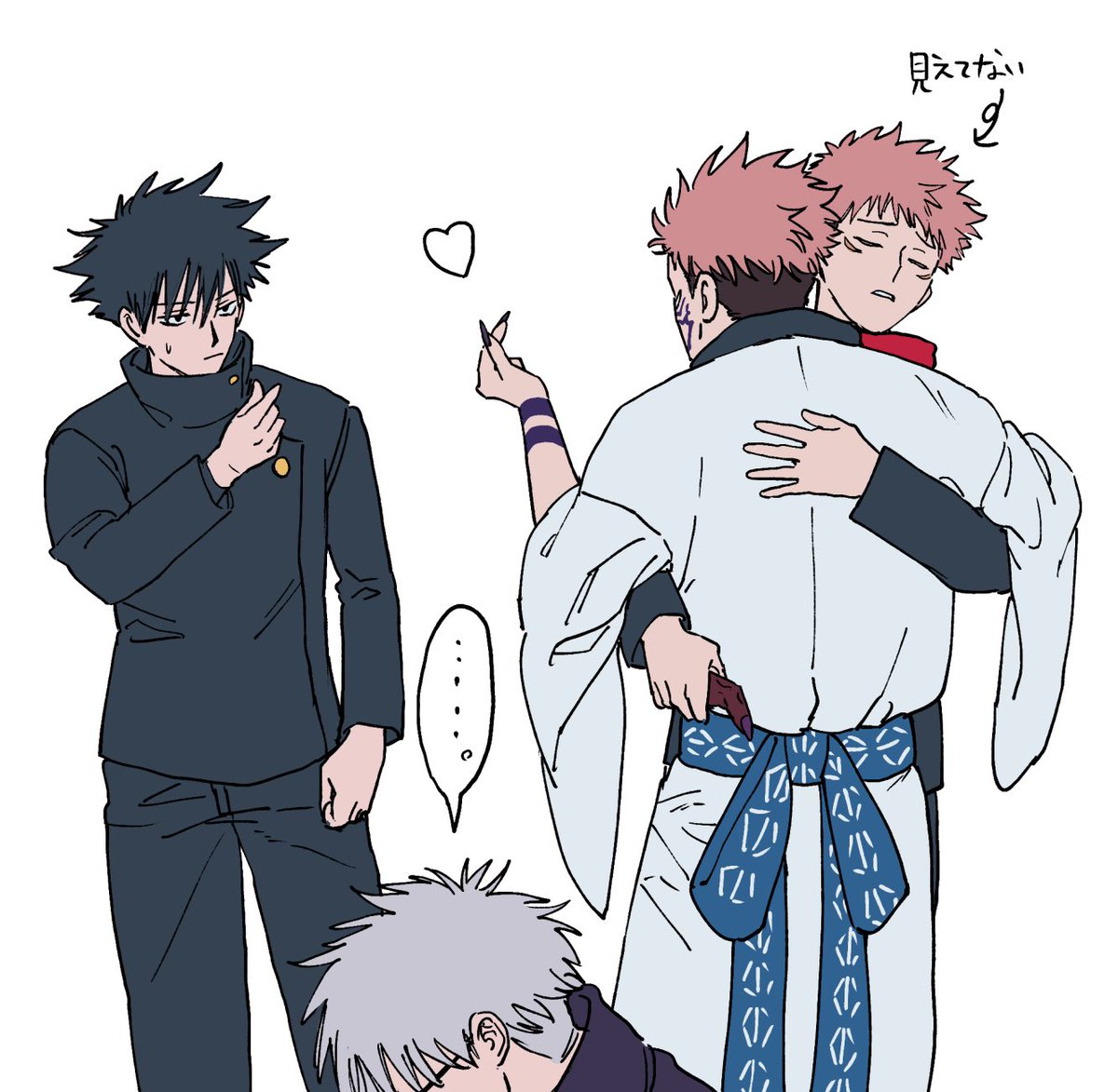 fushiguro megumi ,ryoumen sukuna (jujutsu kaisen) multiple boys white kimono male focus black hair pink hair school uniform short hair  illustration images