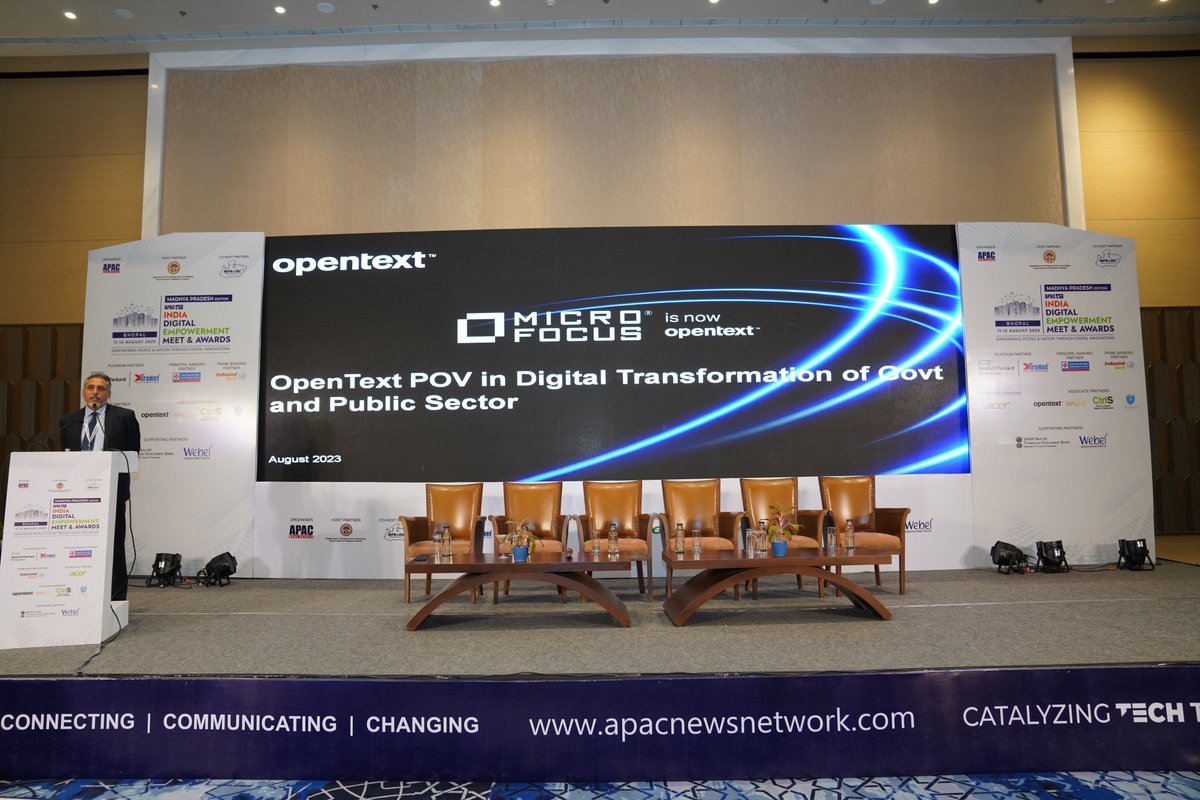 Apacnewsnetwork's tweet photo. Industry Presentation by Prasun Talukdar, National Manager - Business Development; Digital India &amp; Strategic ProjectsGovernment &amp; Public Sector, @OpenText at the 4th ‘APAC India Digital Empowerment Meet &amp; Awards - Madhya Pradesh’ on 12 Aug'23 (Day 2) in Bhopal.
#IDEM #IDEMMP https://t.co/6T5sWXAEvh