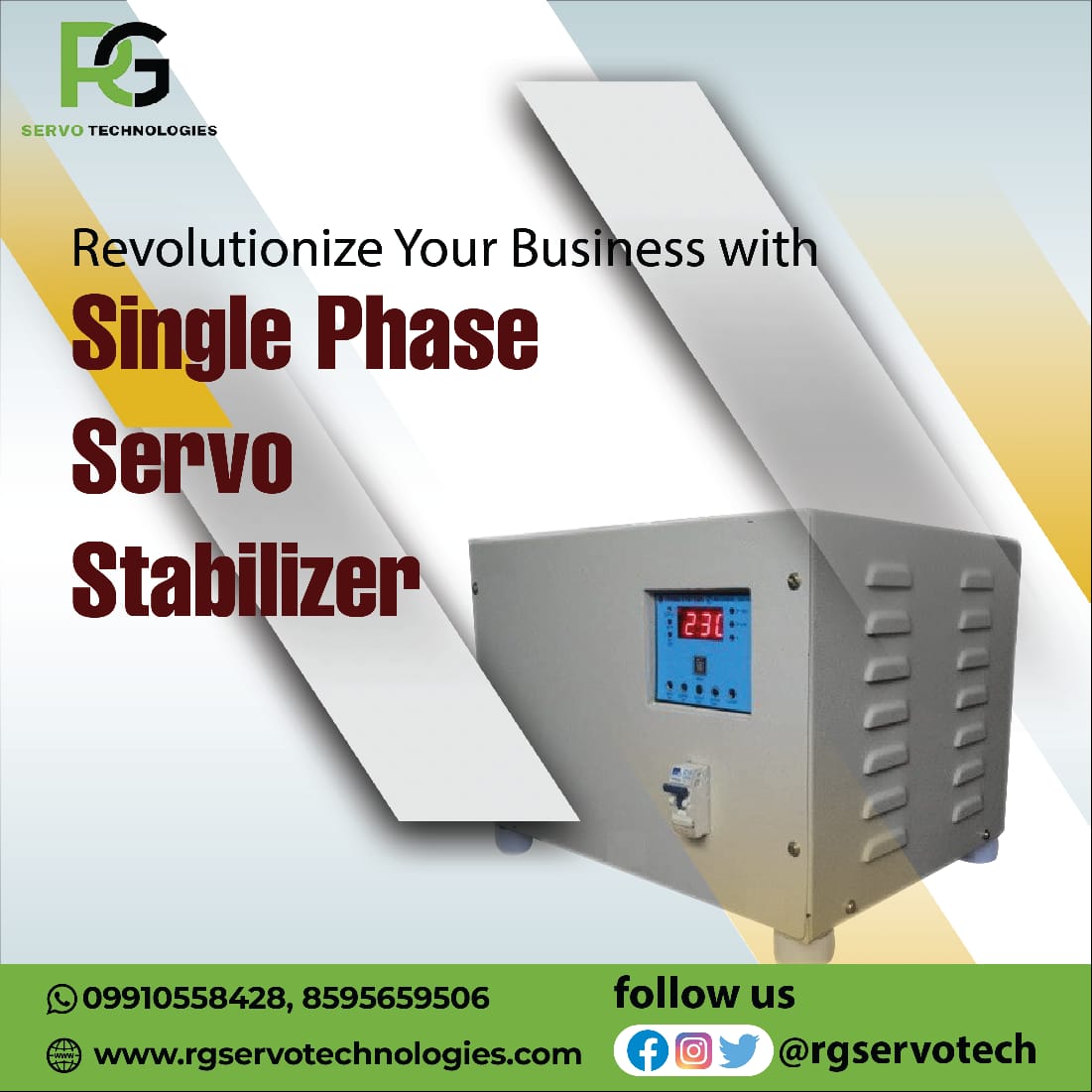 🔌 Struggling with voltage fluctuations? Say goodbye to power woes with our reliable Single Phase Servo Stabilizer! 🌟 
Visit here- bit.ly/3PsM0PS
#ServoStabilizer #StablePower #VoltageRegulator #ReliablePerformance #EnergyEfficient #ProtectYourAppliances
#rgservotech