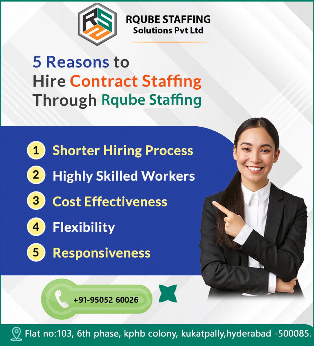 Five Reasons to Hire Contract Staffing
contact :+91 95052 60026
#staffingsolutions #beststaffingagency #skilledManpower#contractstaffing  #shorterhiringprocess
#beststaffingagency #flexibility #responsiveness #leadingstaffingagency #shorterhiringprocess