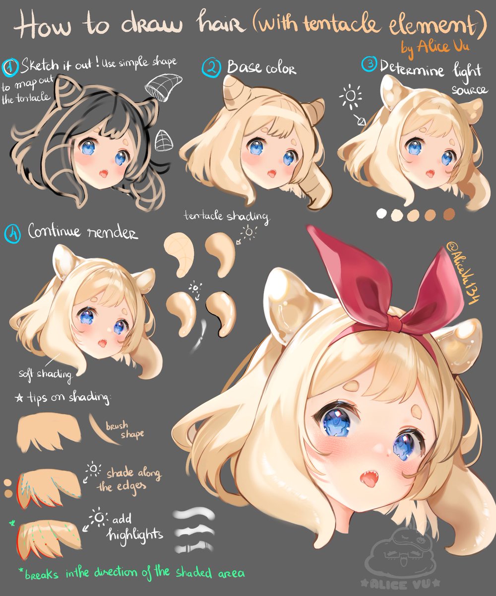 「How to  hair with tentacle element」|Alice Vu ☁️✨ Vtuber Debut: TBAのイラスト