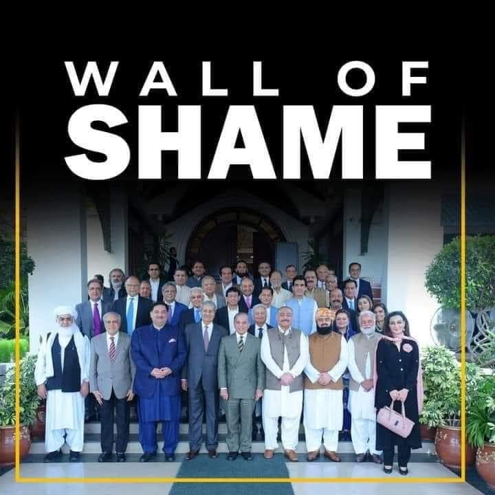 KhurumSherZaman's tweet photo. The true Wall of Shame. Pakistanis take a good look at the destroyers of Pakistan. Remember this when voting. https://t.co/h7QnlRfcDs