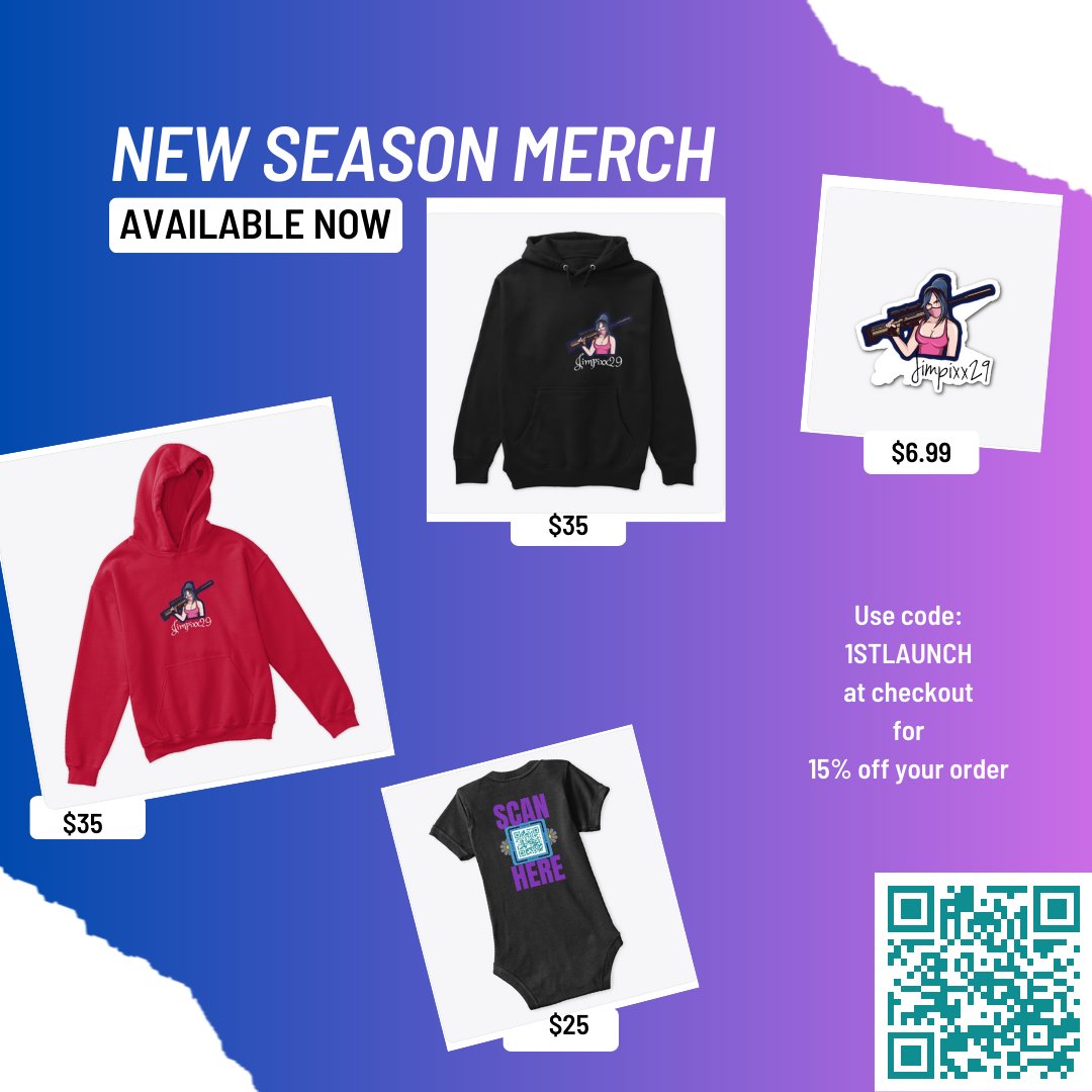 Jimpixx29's tweet photo. Woo, First merch launch. Use code 1STLAUNCH for 15% off. #merch #twitchstreamer #femalestreamers #firstmerch #streamer 

https://t.co/pogNnzveC8 https://t.co/72f7tvy7uB