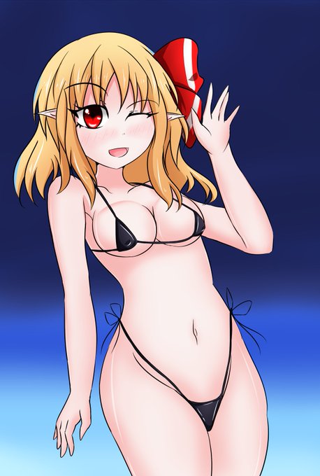 皆様暑いと思いますのでこの前描いたルーミアちゃんには水着になってもらいました 