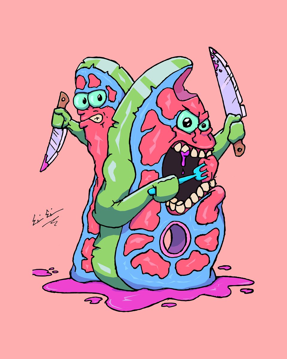 chainsawpolterg's tweet photo. Finalized work: "Meat VS Meat" #chainsawpoltergeist #art #artwork #80s #retro #drawings #drawings #digitalart #pendrawing https://t.co/KGZ2czot7M
