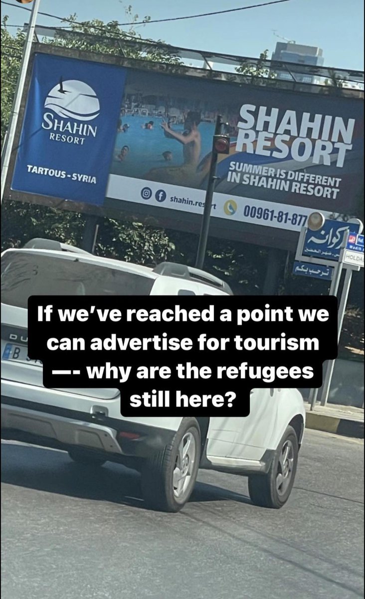 dutchmpolitics's tweet photo. In the below picture a billboard in #Beirut Dekwaneh invites tourists to visit the safe #Syrian_coast Resorts Tartous specifically secure means safe,ready to recieve tourists
We don't know whether this ad calls also for return of the two million #displaced_Syrians in #Lebanon1/2 https://t.co/lGmu7FwYv7