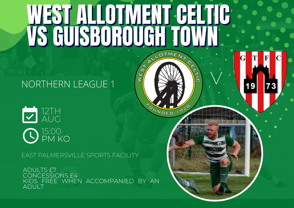 wacfc's tweet photo. IT’S MATCHDAY!

🆚 @guistownfc
🏆 EBAC Northern League 1
🏟️ East Palmersville Sports facility 
⏰ 15:00 Ko
🎟️ Adults £7 - Concessions £4

This one could be a cracker 🎆 get along and support the lads ⚽️⚪️🟢 https://t.co/WagLB7eAYe
