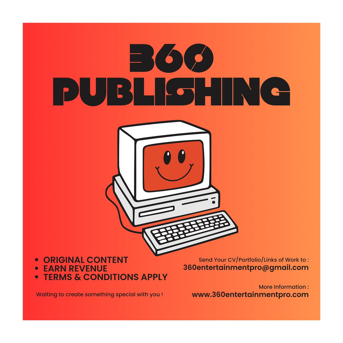 suria_velan's tweet image. 360entertainmentpro.com

360 PUBLISHING 
We are open to publishing your content. Earn revenues for your content. Terms and conditions apply. 

Visit our website for more information ! 

One Love One Life 🔥

#threeSIXzero