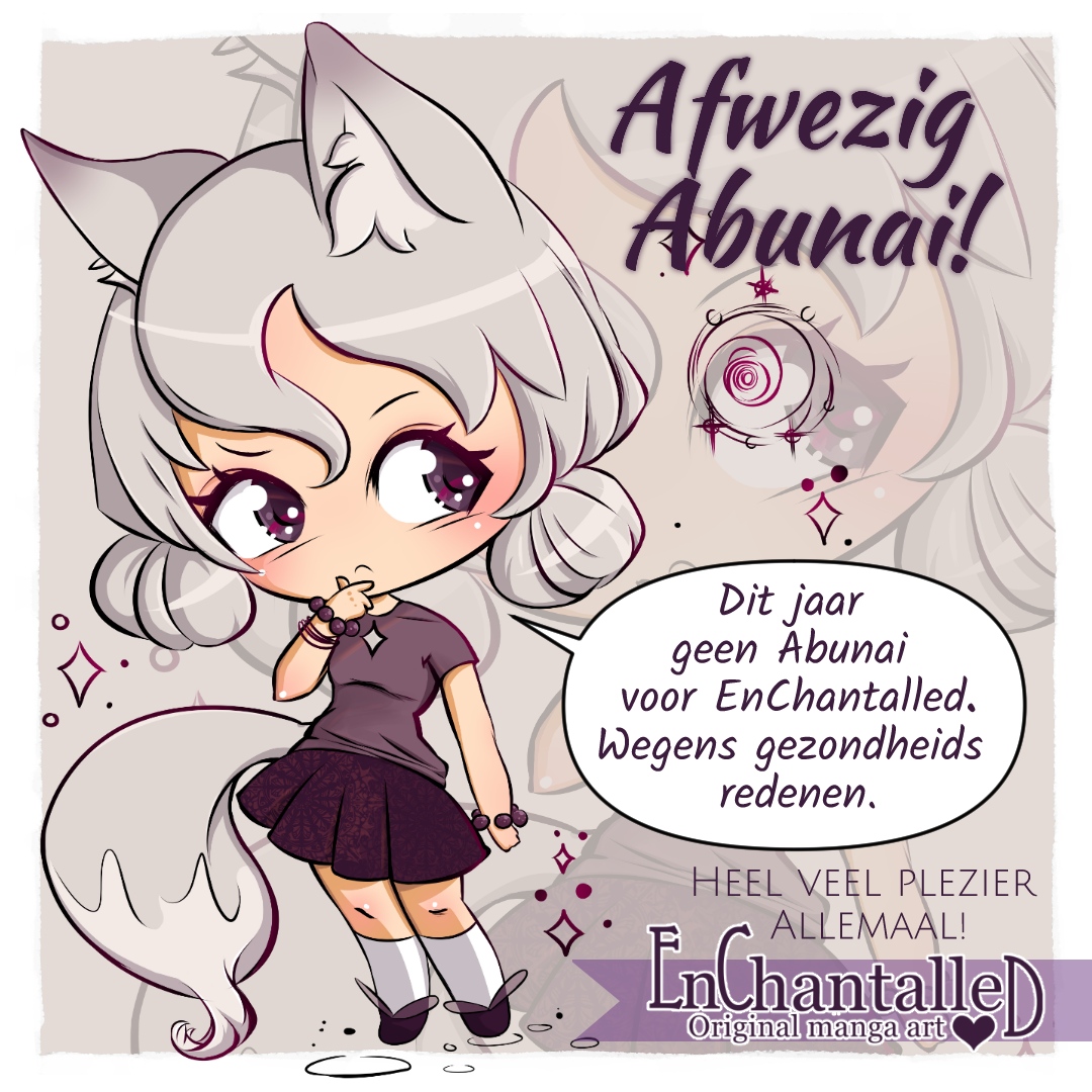 Hoi Lieve vrienden, volgers en collega kunstenaars, ik wil jullie laten weten dat ik dit jaar niet op Abunai sta met een kraam.

Ik ben gelukkig, maar ik heb al een lange tijd last van rugpijn en moeheid. 

Conventies zijn voor mij op het moment te zwaar.