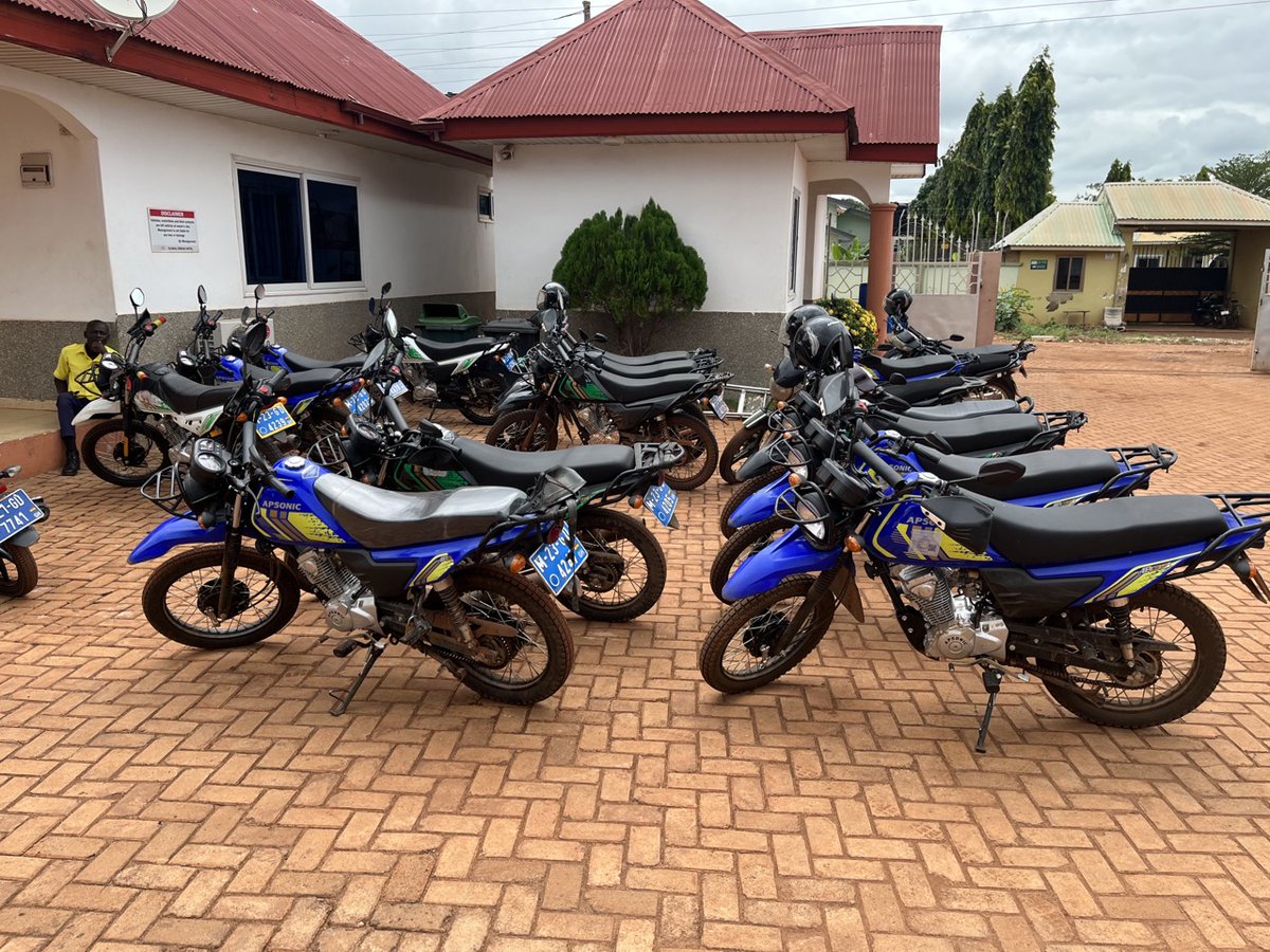montroseint's tweet photo. All the bikes lined up from safely bringing our advisors to start our data collection training today for the endline study of GEOP's first year. #Onemontrose @geop_moe_gov_gh #Education #Outcomes #developmentprograms #Ghana https://t.co/dOk0Ku2Usv