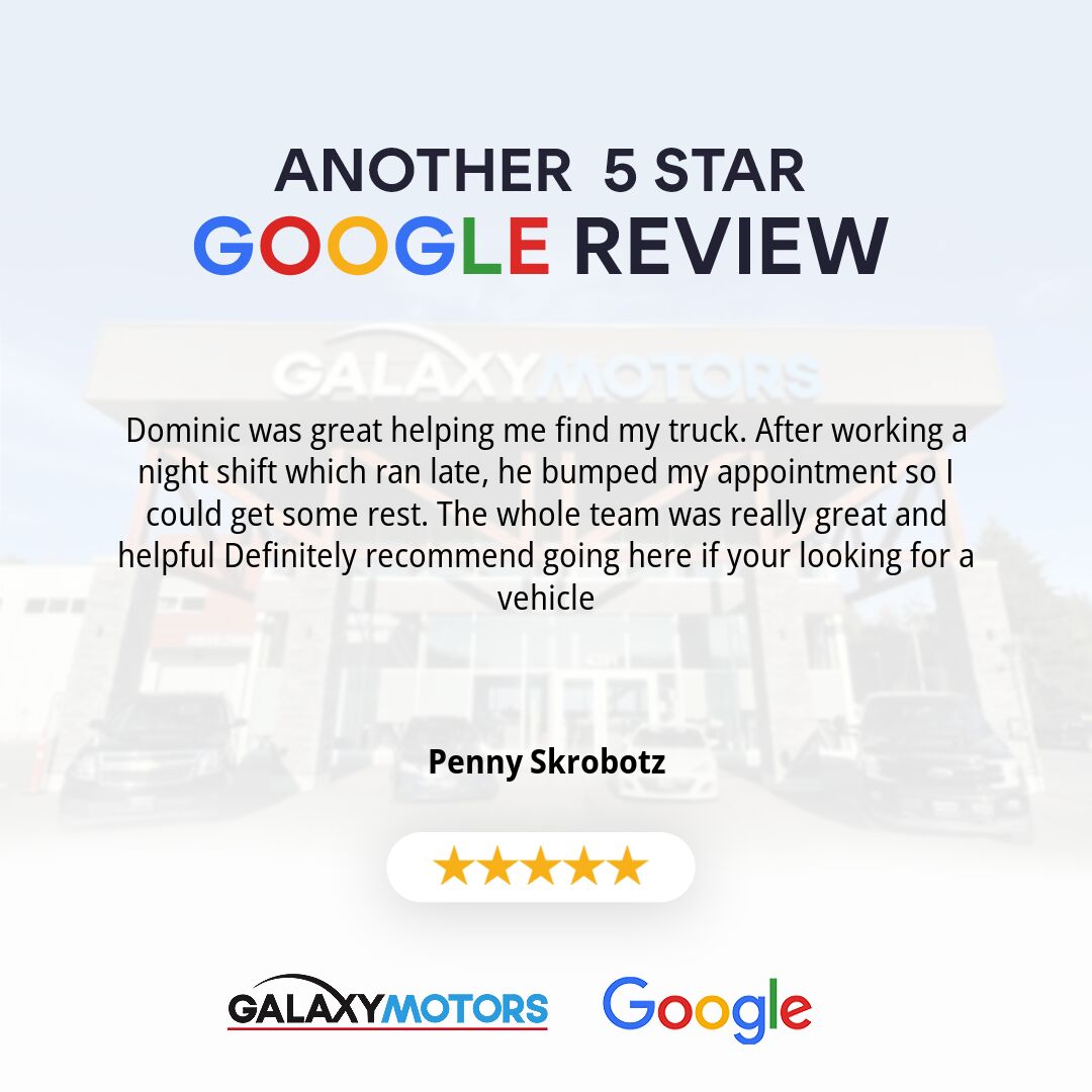 Another 5 Star Google Review! Thank you for working with us Penny Skrobotz.
#5StarGoogleReview #GalaxyMotors