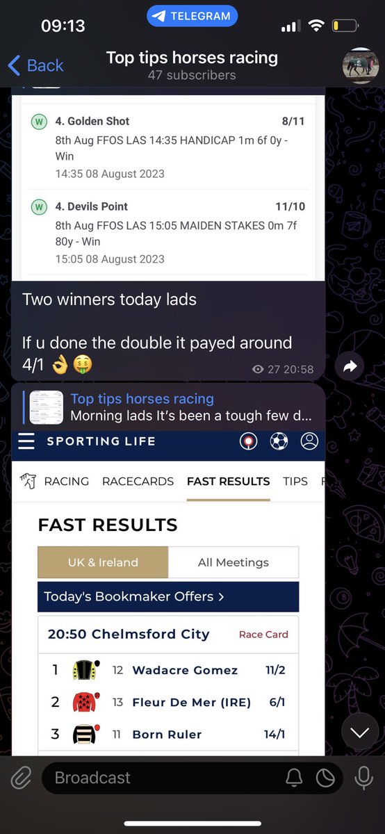 TheTopTipster6's tweet photo. After a few unlucky days we bagged a nice double and a 14/1 placed then we had a full house one day last week aswell 👌🔥

Todays selections are now up in our free group🤞 https://t.co/BlYfmEoc5K