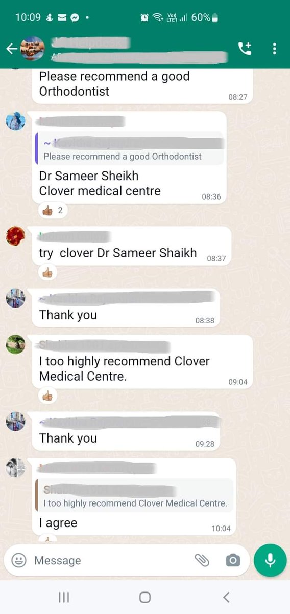 The Best Orthodontist in Dubai! Happy mums recommending us on  WhatsApp Group

Call 054 770 9888 to Book a FREE Consultation with our Dr.Sameer Shaikh 

#happypatients #whatsapprecommedation #orthodontist #bracesdentist #bestdentalclinic #mydubaidentist #mydubaidentists