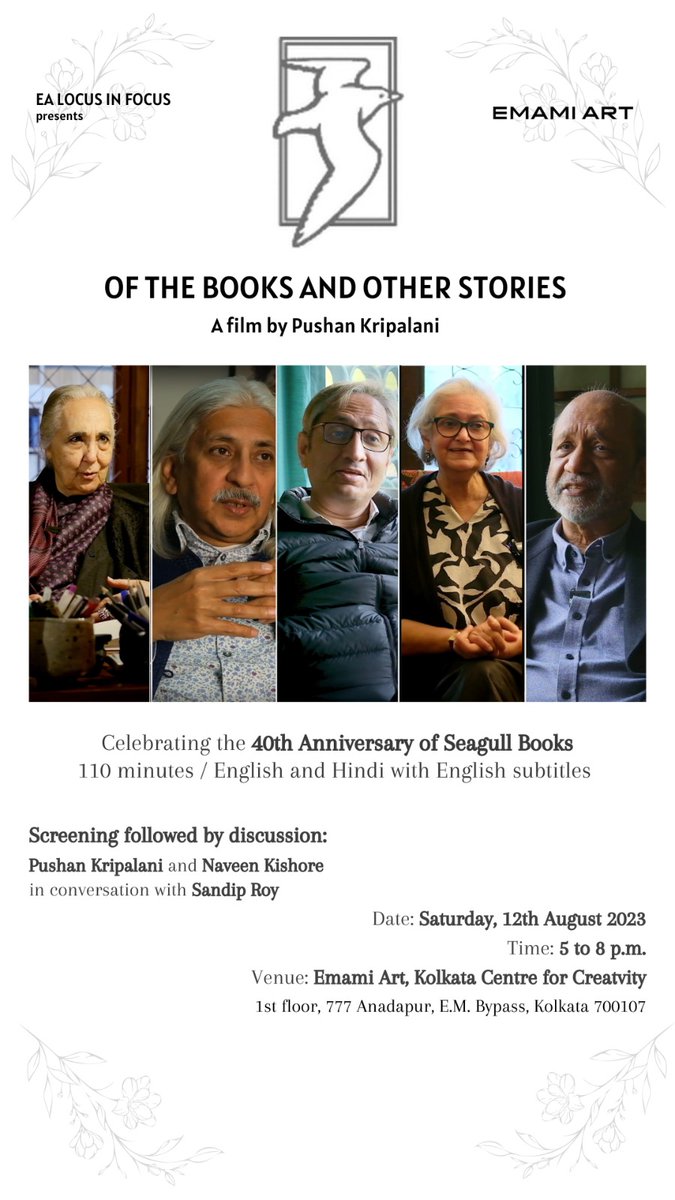 A multistar cast comes together to celebrate 40 years of @seagullbooks. Screening in Kolkata today at @emamiart with a conversation afterwards. Join us