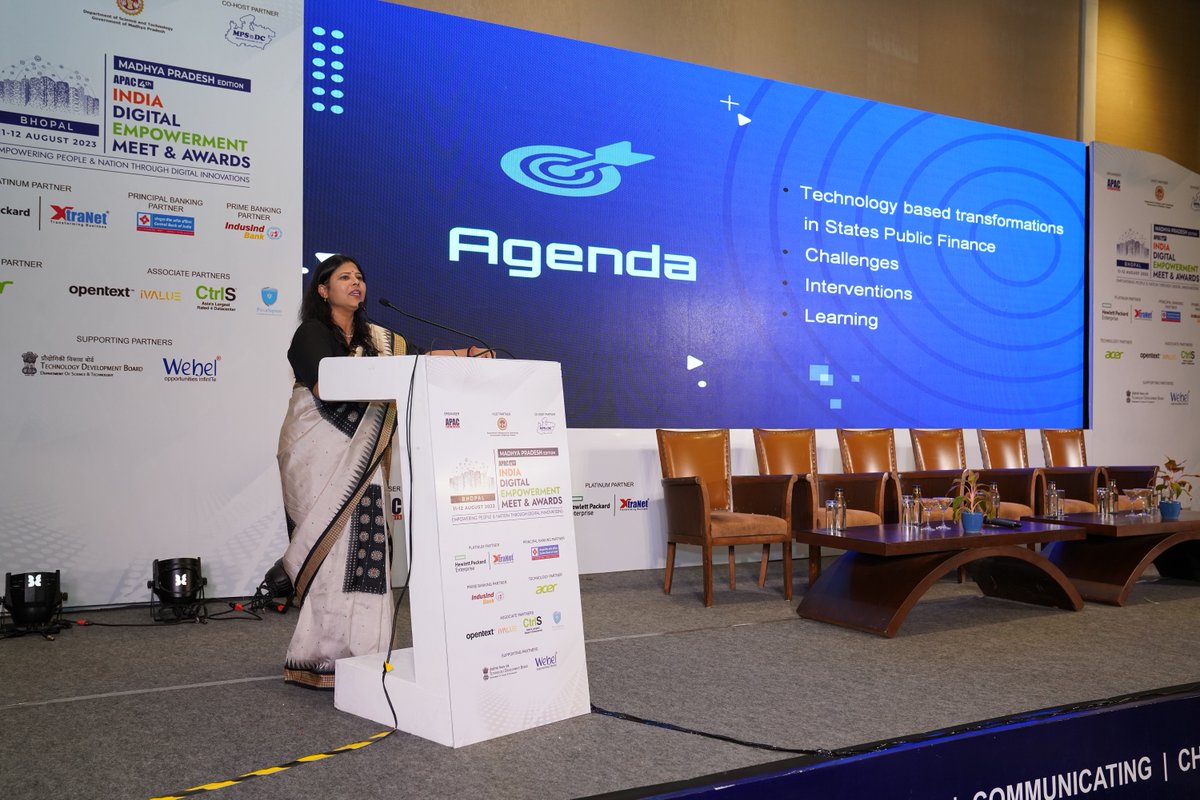 Apacnewsnetwork's tweet photo. Special Session on Making Public Finance Operation Simplified through Technology by Arpita Khare, Addl. Dir., Directorate of Treasuries &amp; Accounts, @mpfinancedep at the 4th ‘APAC India Digital Empowerment Meet &amp; Awards-MP’ on 12 Aug (Day 2) in Bhopal
#IDEM #IDEMMP #APACGovernance https://t.co/jBkBCeUhwf
