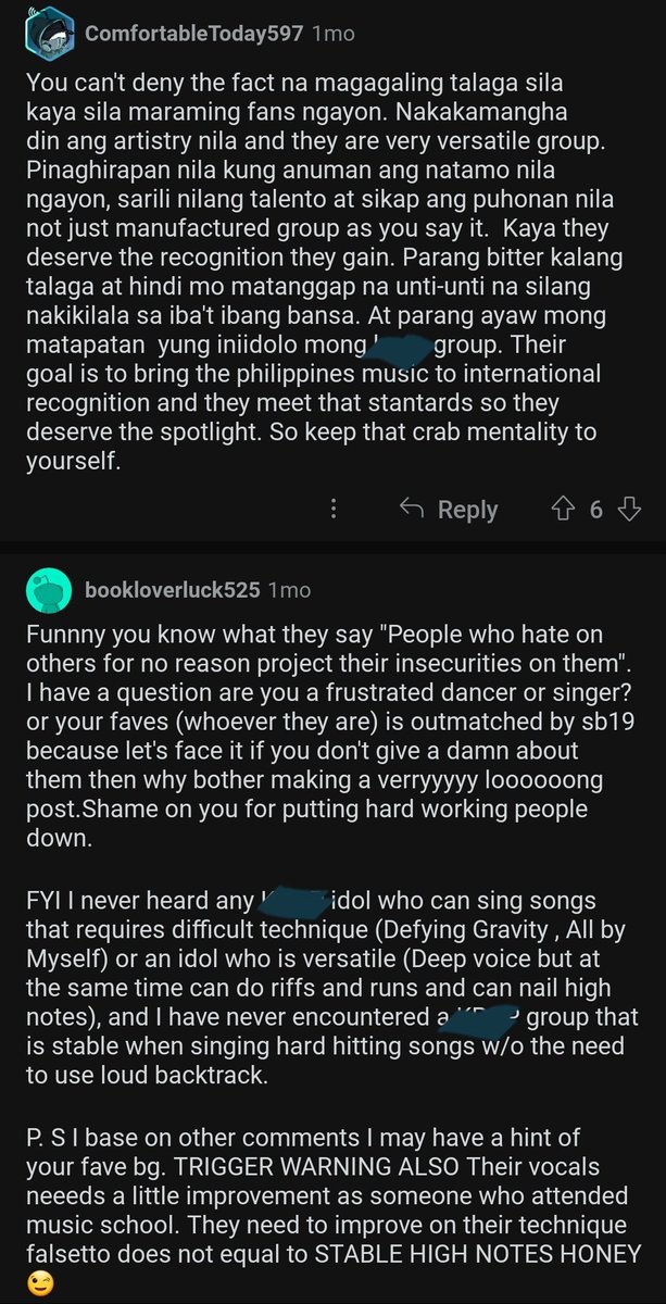 We have come a long way! Before, a post discrediting or insulting sb19 would have a lot of people juat aggreeing but now, people defend them and see them! Casuals defend you na mga mahal ko 🩵

[Blurred out words para iwas gulo but linking the post below]