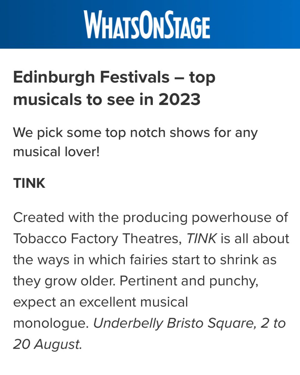 9 more shows to go!! Make sure you catch us in our final week before we fly off on the 20th August! 🧚🏼✨ 

And check out this list of other amazing musicals at the #edfringe whilst you’re here! @WhatsOnStage ✨

whatsonstage.com/news/edinburgh…

#edfringe23 #edfringe2023 #femaleledtheatre