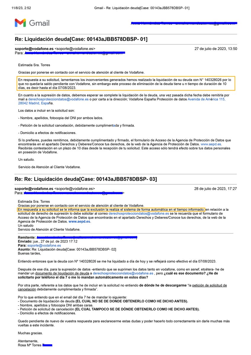 messakage's tweet photo. Adjunto en este Tweet todos los emails en formato .jpeg que he tenido con soporte@vodafone.es. No cesan en darme vueltas y vueltas y dar falsas esperanzas. Así no se hacen las cosas, SOIS UNOS LADRONES, NO TENÉIS PALABRA, LA PEOR COMPAÑÍA DE TELEFONÍA. https://t.co/eDoyW6KYEy