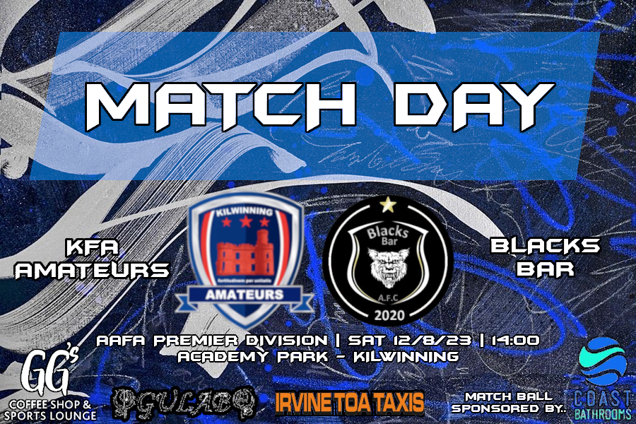 First game of the season sees us kick off at home to @BlacksBarAFC.
2:00pm kickoff @ Academy Park, Kilwinning.

After the game, we'll be heading back to the Gulab who will be providing hospitality.

Come down and support the team!

#GameDay
