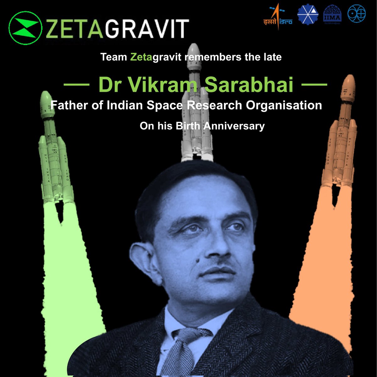 zetagravit's tweet photo. Team @zetagravit remembers the late Dr Vikram Sarabhai - Father of Indian Space Research Organisation (@isro) on his 104th Birth Anniversary !

#VikramSarabhai #ISRO https://t.co/joZ232k47W