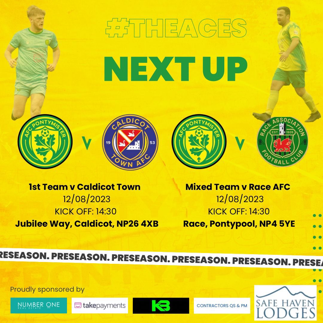 ACPontymister's tweet photo. GAMEDAY !

Last preseason fixture for the 1s as we travel to @CaldicotTownAFC  to take on caldicot reserves.

Mixed team travels to Pontypool to take on @RaceAFC.

If your in the area support the Lads 🟡🟢

#THEACES https://t.co/WPZdh3XlZs