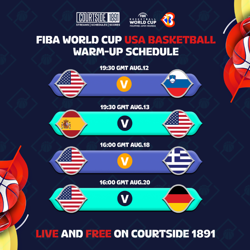 FIBAWC's tweet photo. Tune into Courtside 1891 for USA's warm-up games 👇

#FIBAWC x #WinForUSA 🇺🇸

*Geo-restrictions apply