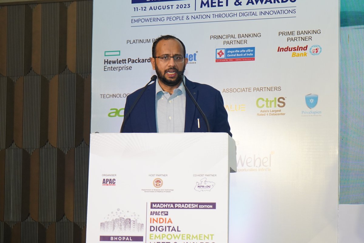 Apacnewsnetwork's tweet photo. Inaugural Session on New Era of Digital Governance in India: Game Changing Innovation through Technology at the 4th ‘APAC India Digital Empowerment Meet &amp; Awards - Madhya Pradesh Edition’ held on 11 August 2023 (Day 1) in Bhopal.
#IDEM #APACMPIDEM @Abhijeetiitk @MPSeDC_DST https://t.co/Bdqa7WDKCQ