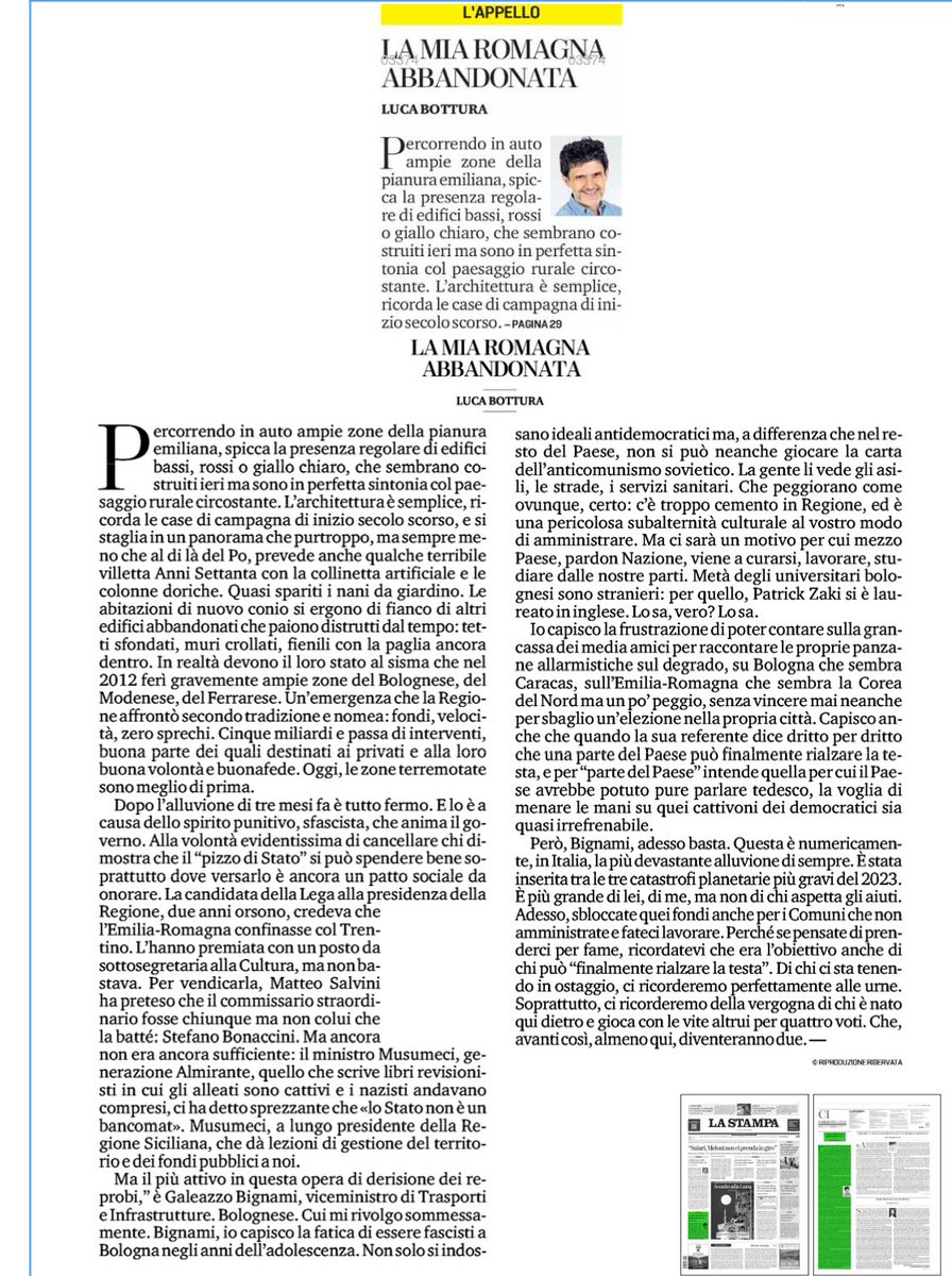 Ieri su <a href="/LaStampa/">La Stampa</a> due parole affettuose per <a href="/galeazzobignami/">Galeazzo Bignami</a> sull'alluvione in Emilia-Romagna. Anzi, tre: fuori i soldi. #12agosto
