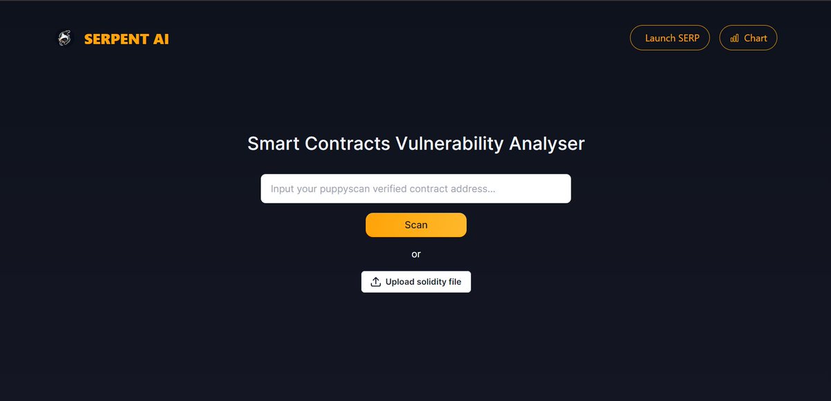 Serpent AI Version 2 is now live - serpent-ai.serp.finance

- Users can now upload Solidity files to the platform to perform vulnerability analysis quickly and efficiently.

- New vulnerability detectors have been added to the scanner, enhancing its capability to identify