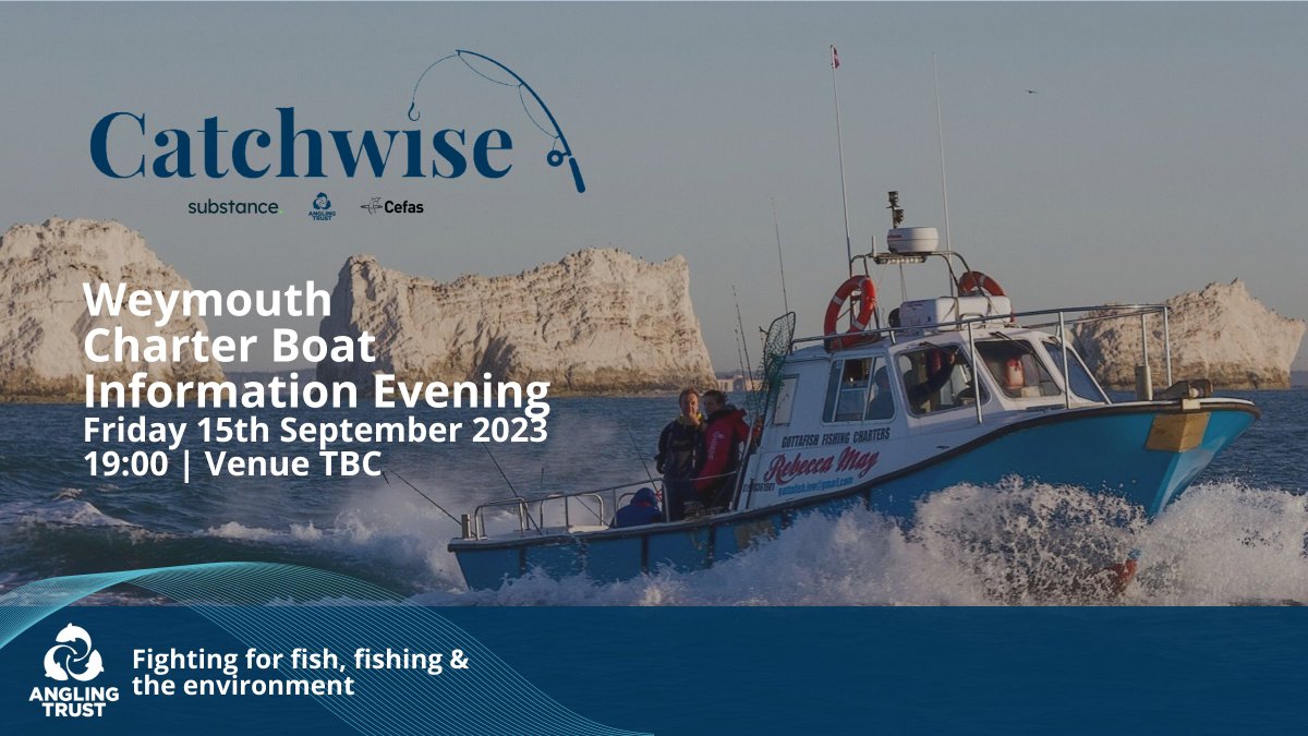 AnglingTrust's tweet photo. Attention, Weymouth Charter Skippers! 🛥️ Join us on Friday September 15th 2023, for an evening with the #Catchwise team! 

Mark your calendars and join us to find out how you can contribute to positive change in the sea angling world.

Sign up today ⬇️
https://t.co/qY1pQqvJRJ https://t.co/6cMnAcBMWL