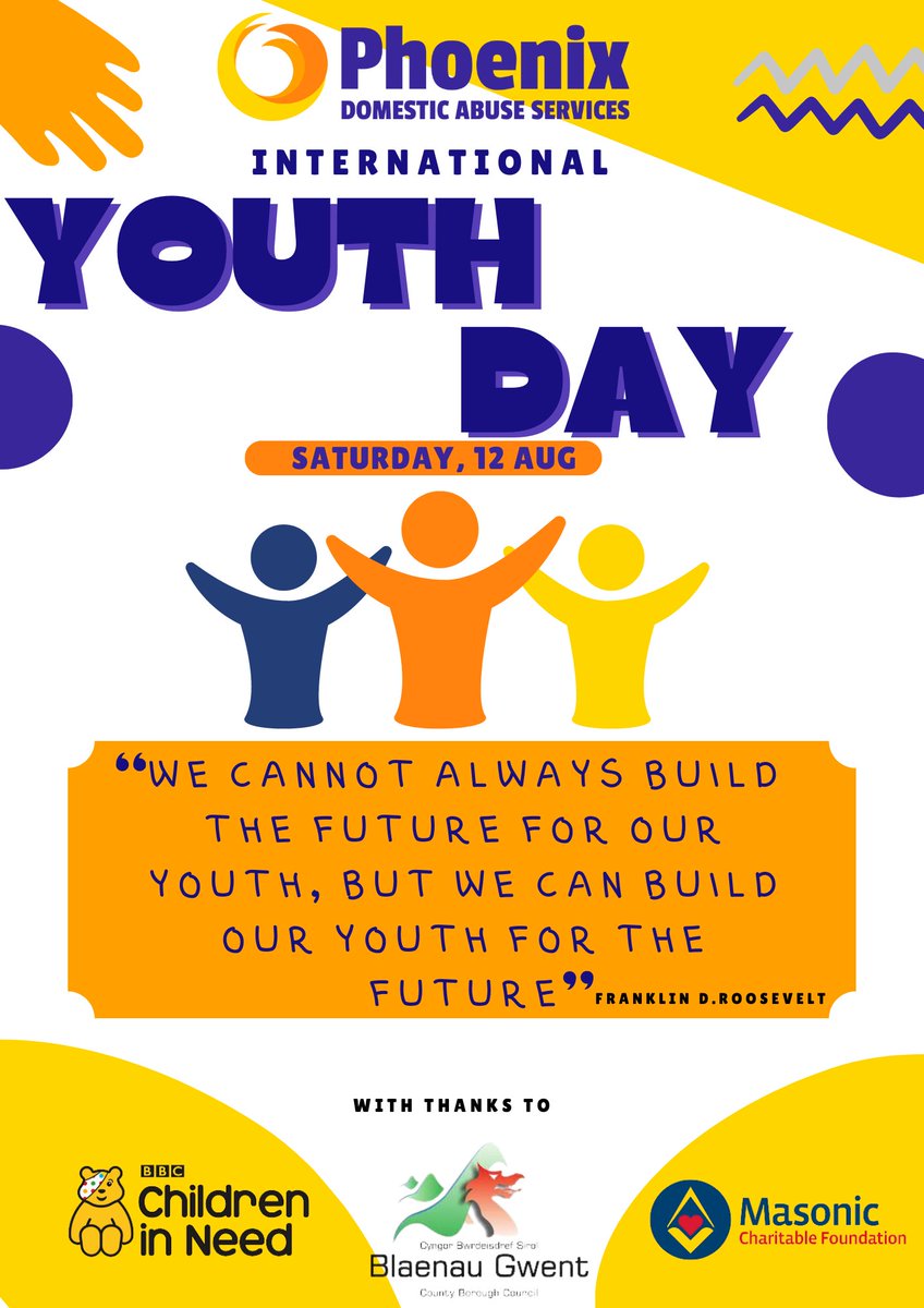 PhoenixDAS_UK's tweet photo. International Youth Day raises awareness of issues affecting young people across the world. 

Phoenix DAS helps Young People in Blaenau Gwent affected by Domestic Abuse in different ways. We work with young people to help improve their current and future wellbeing. https://t.co/FYmSAi86ds