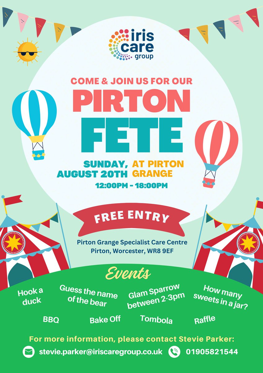 IrisCareGroupSL's tweet photo. Looking for something fun to do this Summer? Come and join us at Pirton Grange’s Summer Fete! 🥳🎪
 
📍 Pirton Grange Specialist Care Centre, Pirton, Worcester, WR8 9EF
🕛 12:00 – 18:00 https://t.co/SFGMjsn2jO