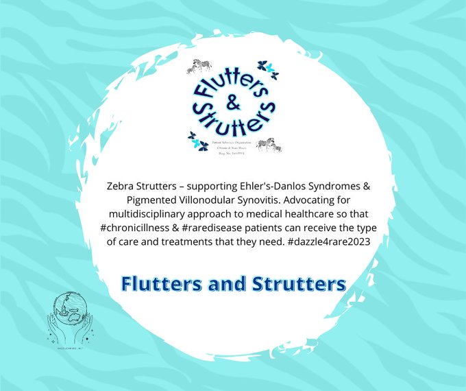 This week is #Dazzle4Rare 🦓
Today we are sharing information about Flutters and Strutters 
#dazzle4rare2023 #StrongerTogether #patientadvocacy #DiseaseAwareness #chronicillness #raredisease
