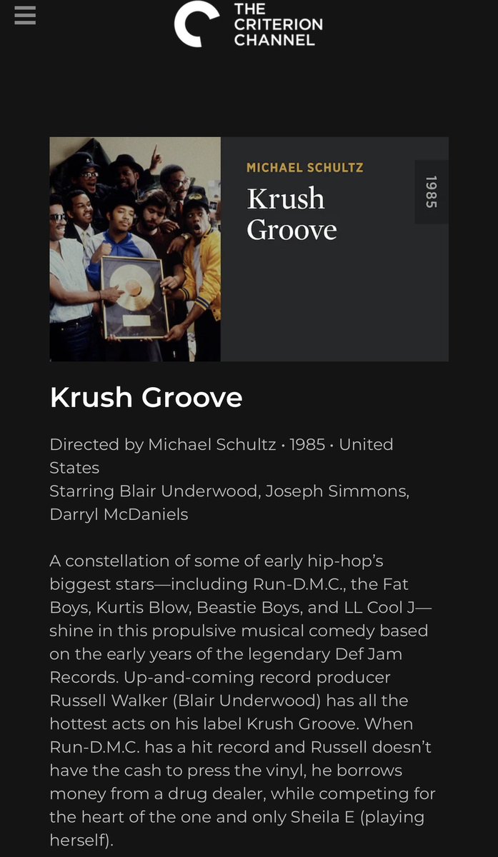Krush Groove (1985) •
#krushgroove #blairunderwood #sheilae #rundmc #thefatboys #kurtisblow #newedition #richardgant #russellsimmons #rickrubin #llcoolj #beastieboys #lisagayhamilton #drjeckyllandmrhyde #fullforce #chrisrock #michaelschultz #hiphop50 #criterion #criterionchannel
