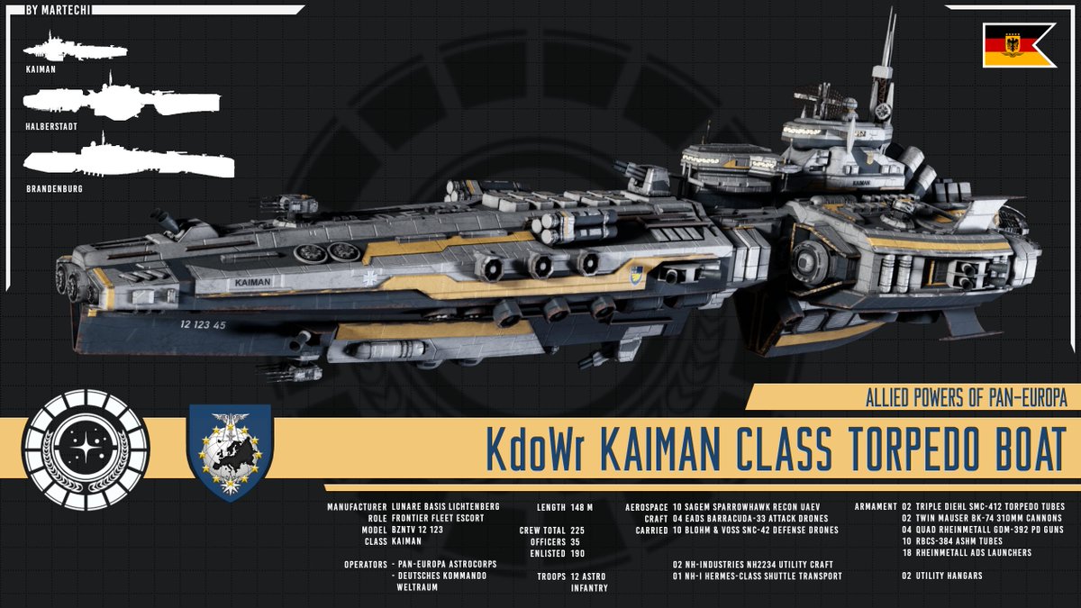 Martechi's tweet photo. Finally, an info sheet for the Kaiman. Lots of more ships for the Pan-Europa Astro fleets to come! #scifiart https://t.co/rvB98svdlt