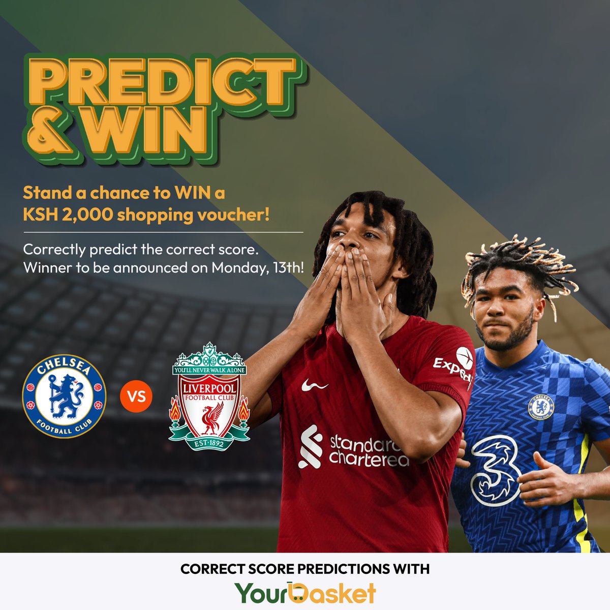 YourBasketKenya's tweet photo. 🔮🏆 WIN big with YourBasket! 🛍️💰 Predict the winning score and seize a shot at a 2000/= shopping voucher! 🎉🛒 Get your prediction game strong! Winners will be revealed on Monday, August 13th. Are you ready to claim victory? 🏆💥 #PredictAndWin #YourBasketWins #ScoreToWin https://t.co/ZfyAlx14zn