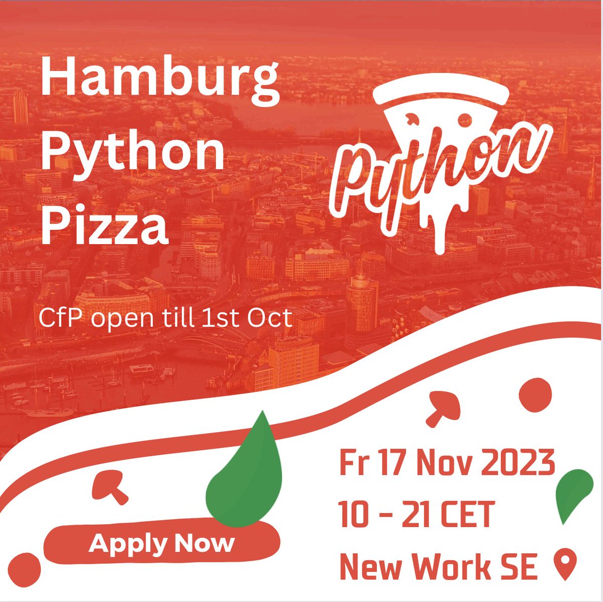 What are your plans for 17 November? In Hamburg, we are back for lots of 🍕and 🐍!

📢 Apply to speak! 🐈🐩
📅 17 November
🕙 10:00 - 21:00 CET
🏙️ NEW WORK SE , Hamburg
🔈hamburg.python.pizza

Follow us on LinkedIn: linkedin.com/company/983345…

#hhpythonpizza #pythonpizza2023