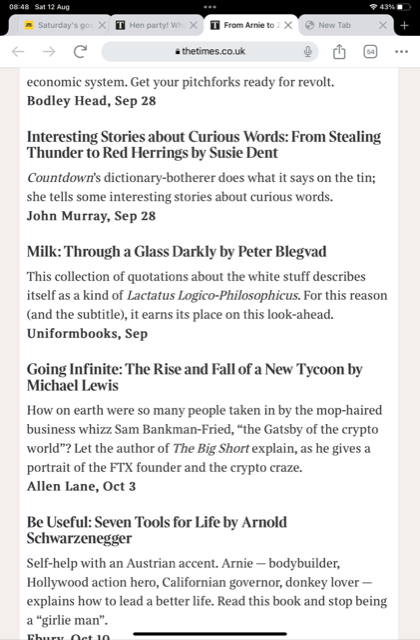 Ha... Peter Blegvad's new book 'Milk: Through a Glass Darkly', which is ready for the printer first thing Monday, is one of "the biggest books of the autumn" in <a href="/thetimes/">The Times and The Sunday Times</a> today.
